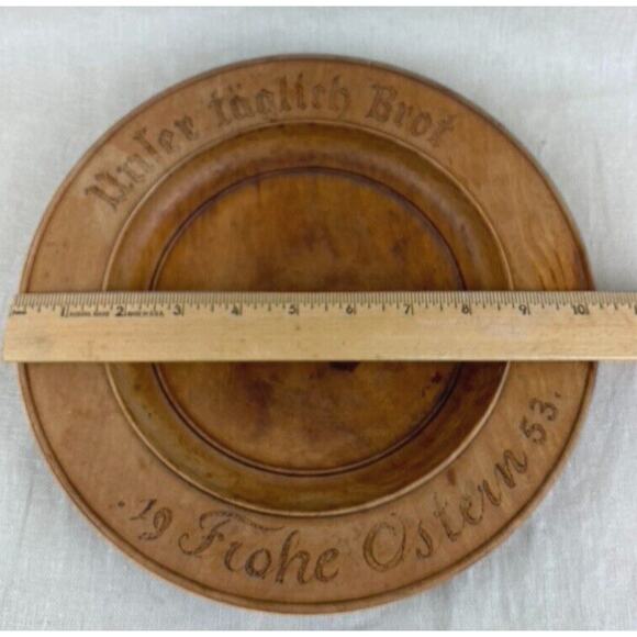 Our Daily Bread Vintage Hand Turned Wooden Plate Happy Easter 1953 - Picture 8 of 9